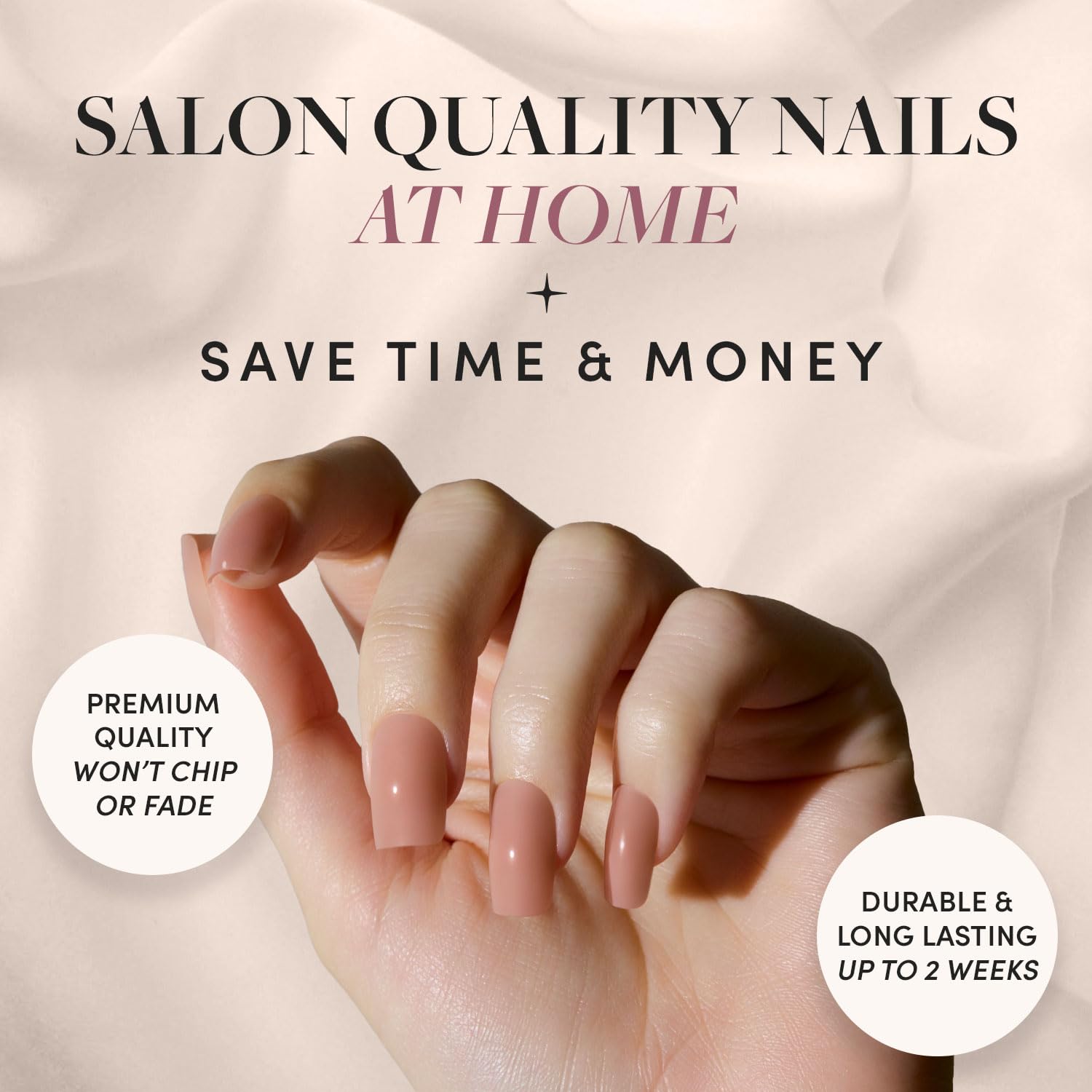 Press On Nails - In The Nude | Medium Square Fake Nails, Sheer Nude Neutral, Salon Quality | 15 Sizes - 30 Nail Kit