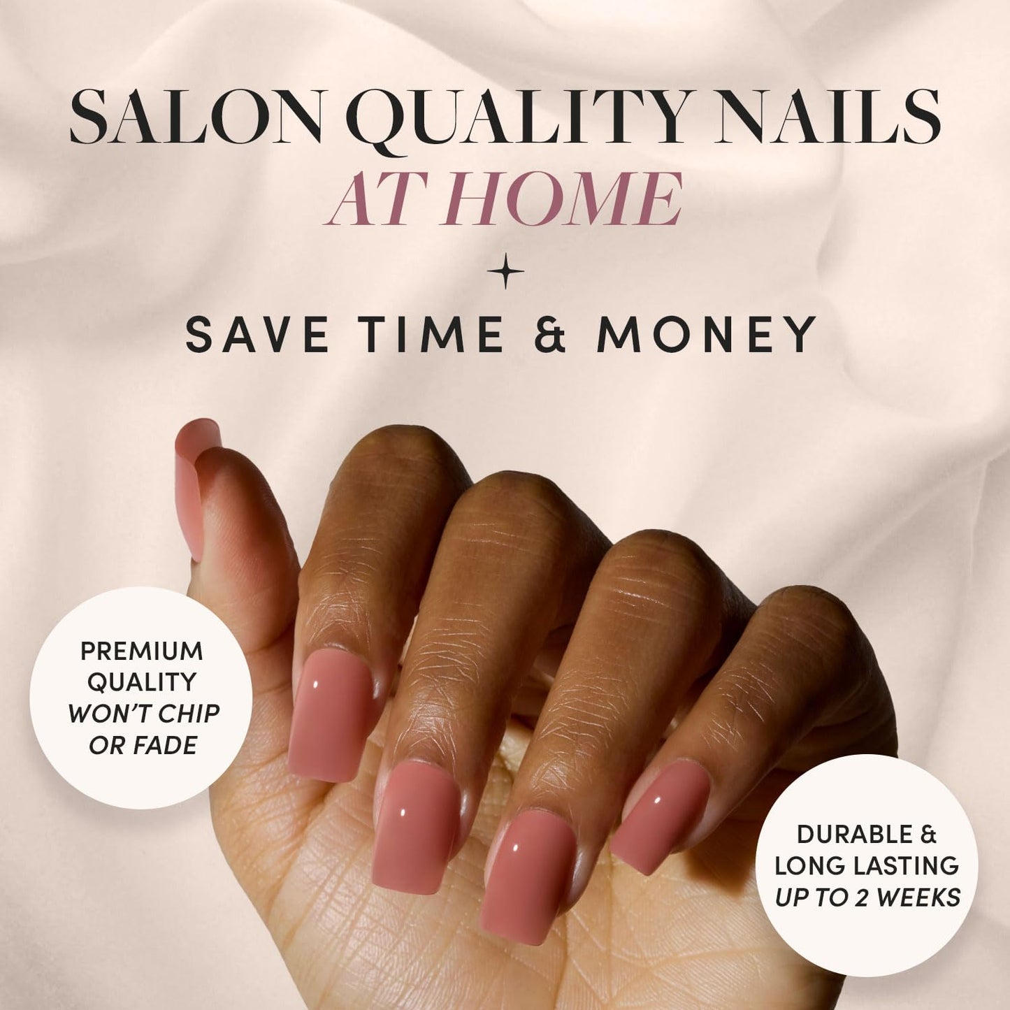 Press On Nails - Dusty Pink | Medium Square Fake Nails, Sheer Mauve Neutral, Salon Quality | 15 Sizes - 30 Nail Kit