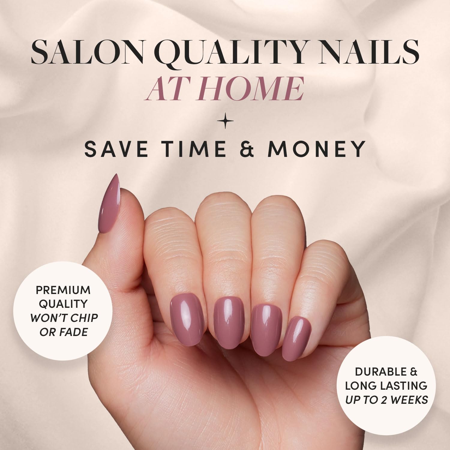 Press On Nails - Fall Mauve | Opaque Muted Blush Mauve Short Oval Fake Nails, Salon Quality | 15 Sizes - 30 Nail Kit