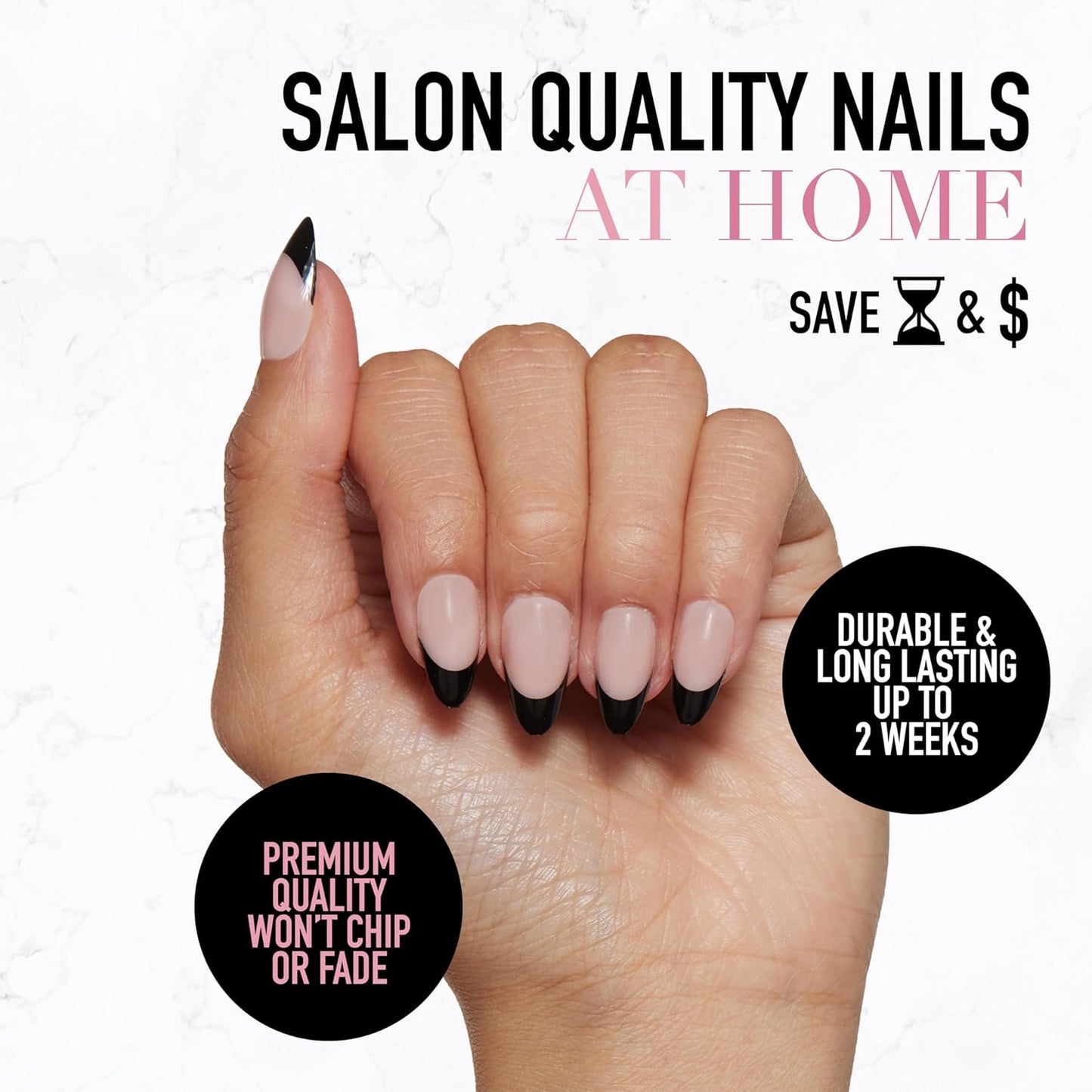Press On Nails - Caviar | Semi-Transparent, Short Almond Nails, Salon Quality | 15 Sizes - 30 Nail Kit with Glue