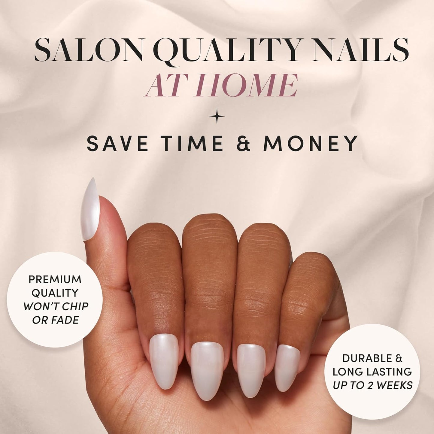 Press On Nails - Hailey | Glossy, Semi-Transparent, Short Almond Nails, Salon Quality | 15 Sizes - 30 Nail Kit with Glue
